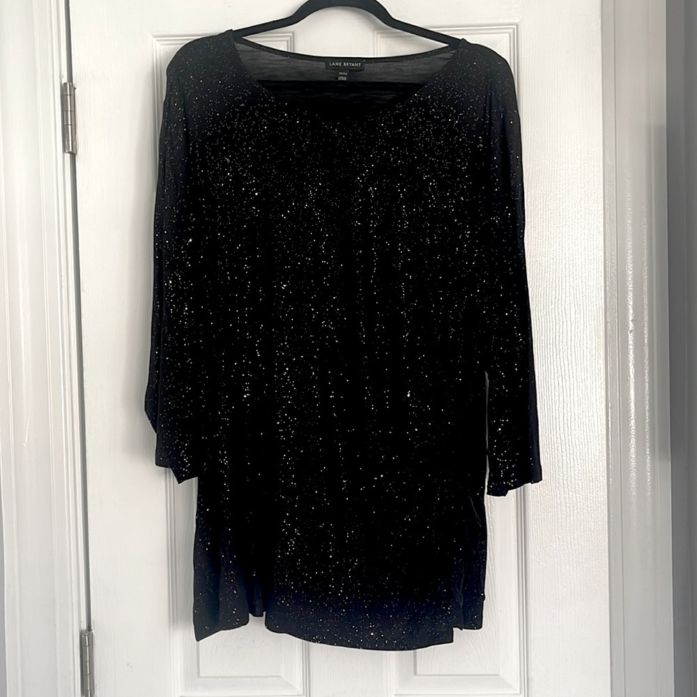Lane Bryant Top Size 22/24. It is black with silver glittery specks all over.